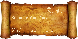 Kremmer Absolon névjegykártya